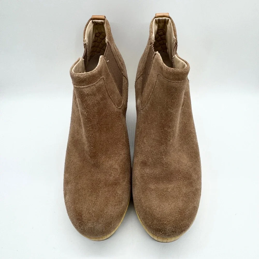 Dr. Scholl's Wild About Clog Comfort Booties Brown Suede Faux Wood Platform - 11